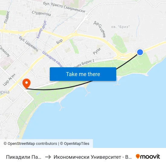 Пикадили Парк / Piccadilly Park to Икономически Университет - Варна (University of Economics - Varna) map