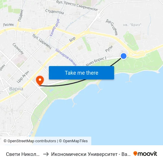 Свети Никола / Saint Nicholas to Икономически Университет - Варна (University of Economics - Varna) map
