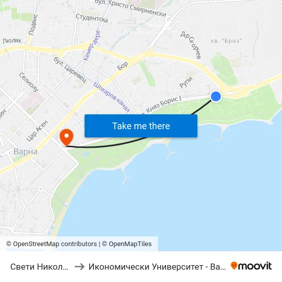 Свети Никола / Saint Nicholas to Икономически Университет - Варна (University of Economics - Varna) map
