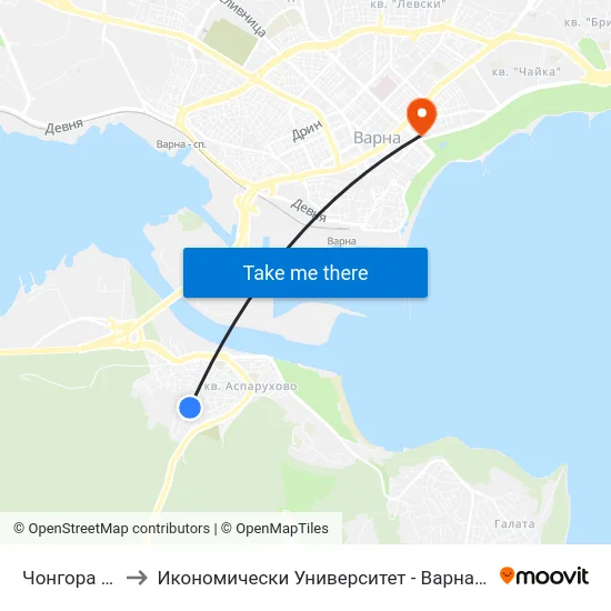 Чонгора / Chongora to Икономически Университет - Варна (University of Economics - Varna) map
