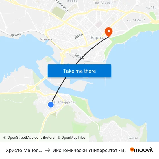 Христо Манолов / Hristo Manolov to Икономически Университет - Варна (University of Economics - Varna) map