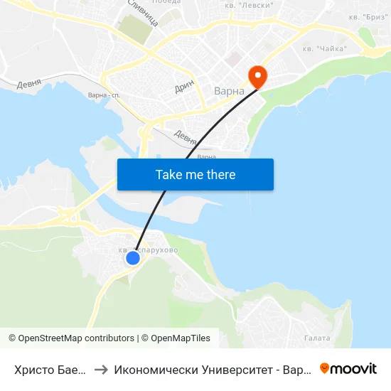 Христо Баев / Hristo Baev to Икономически Университет - Варна (University of Economics - Varna) map