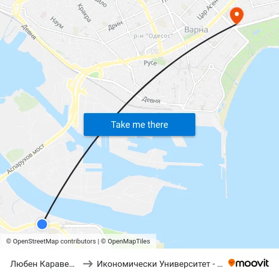 Любен Каравелов / Lyuben Karavelov to Икономически Университет - Варна (University of Economics - Varna) map