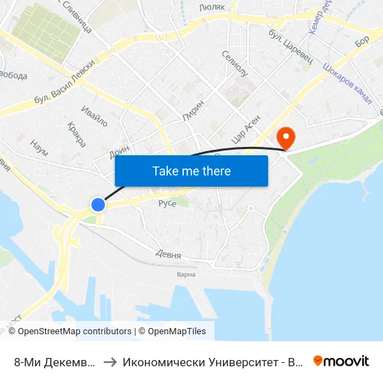 8-Ми Декември / December 8th to Икономически Университет - Варна (University of Economics - Varna) map