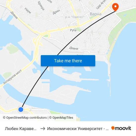 Любен Каравелов / Lyuben Karavelov to Икономически Университет - Варна (University of Economics - Varna) map