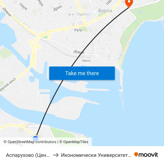 Аспарухово (Център) / Asparuhovo (Center) to Икономически Университет - Варна (University of Economics - Varna) map