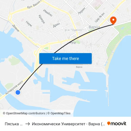 Пясъка / Pyasaka to Икономически Университет - Варна (University of Economics - Varna) map