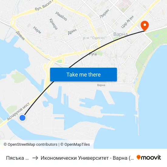 Пясъка / Pyasaka to Икономически Университет - Варна (University of Economics - Varna) map