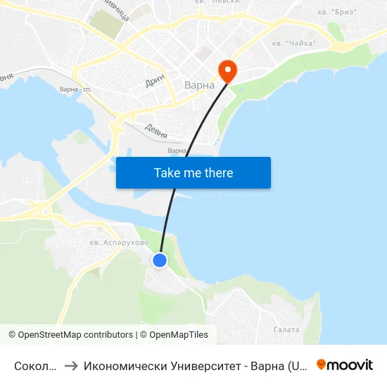 Сокол / Sokol to Икономически Университет - Варна (University of Economics - Varna) map
