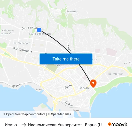 Искър / Iskar to Икономически Университет - Варна (University of Economics - Varna) map