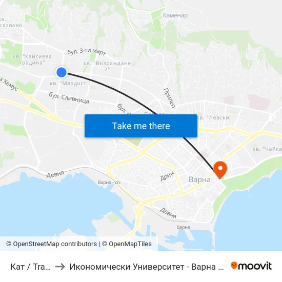 Кат / Traffic Police to Икономически Университет - Варна (University of Economics - Varna) map