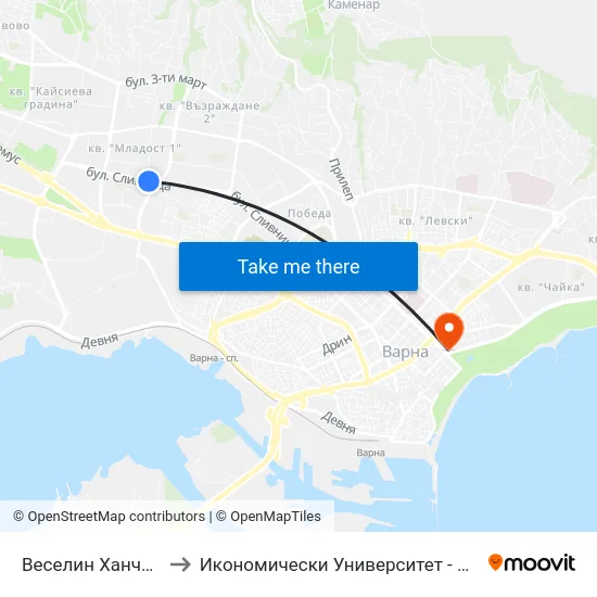 Веселин Ханчев / Veselin Hanchev to Икономически Университет - Варна (University of Economics - Varna) map
