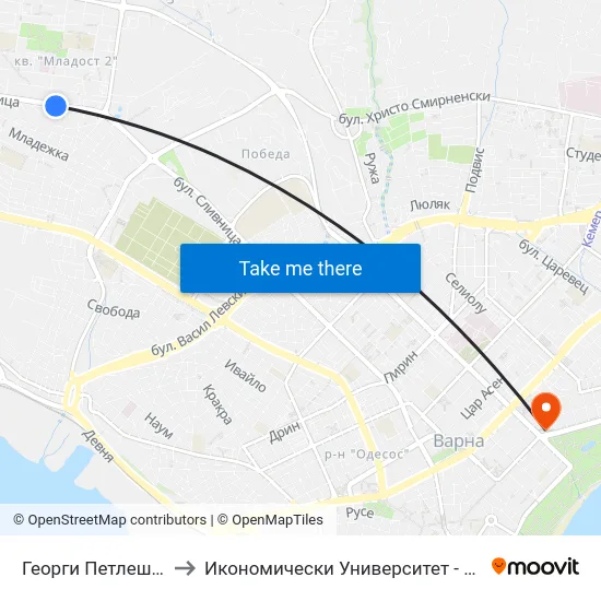 Георги Петлешев / Georgi Petleshev to Икономически Университет - Варна (University of Economics - Varna) map