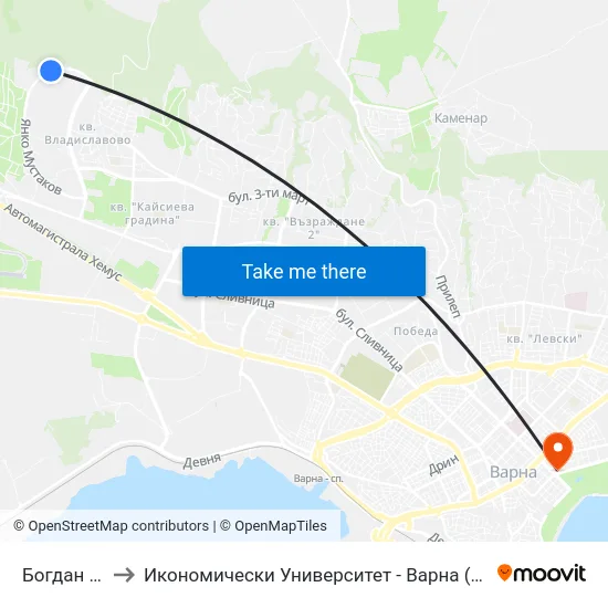 Богдан / Bogdan to Икономически Университет - Варна (University of Economics - Varna) map