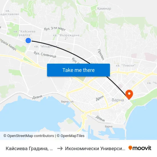 Кайсиева Градина, Бл. 222 / Kaysieva Gradina Qr, Bl. 222 to Икономически Университет - Варна (University of Economics - Varna) map