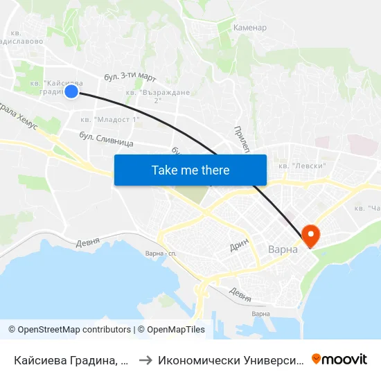 Кайсиева Градина, Бл. 221 / Kaysieva Gradina Qr, Bl. 221 to Икономически Университет - Варна (University of Economics - Varna) map