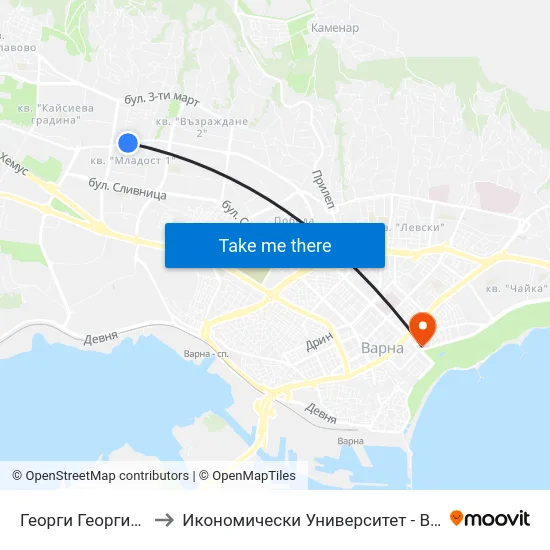 Георги Георгиев / Georgi Georgiev to Икономически Университет - Варна (University of Economics - Varna) map