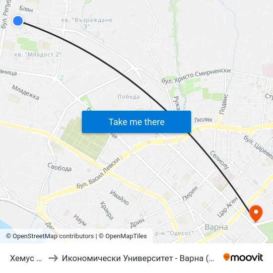 Хемус / Hemus to Икономически Университет - Варна (University of Economics - Varna) map