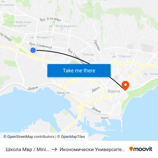 Школа Мвр / Ministry Of the Interior Academy to Икономически Университет - Варна (University of Economics - Varna) map