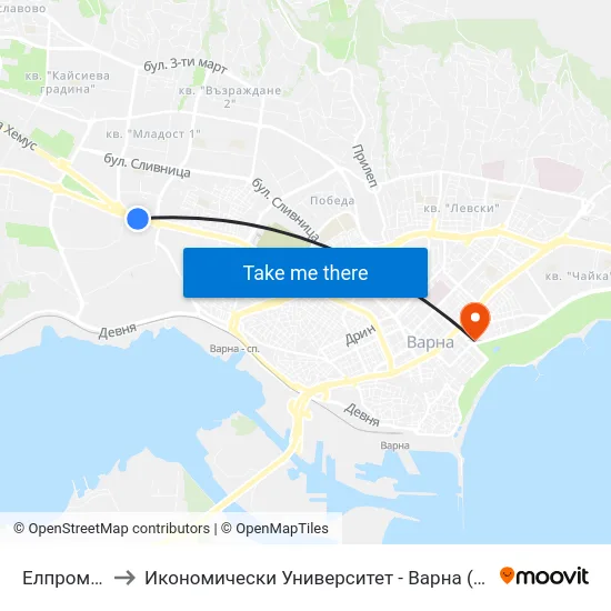 Елпром / Elprom to Икономически Университет - Варна (University of Economics - Varna) map
