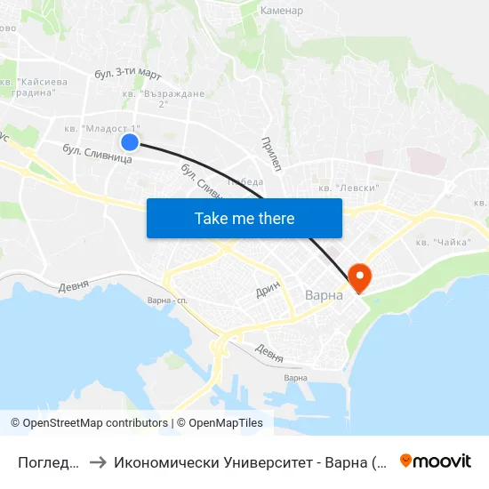 Поглед / Pogled to Икономически Университет - Варна (University of Economics - Varna) map