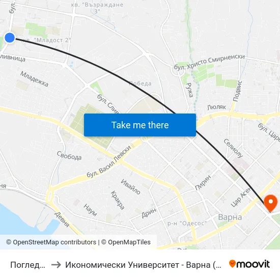 Поглед / Pogled to Икономически Университет - Варна (University of Economics - Varna) map