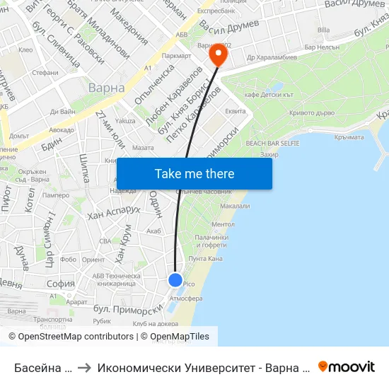 Басейна / Baseyna to Икономически Университет - Варна (University of Economics - Varna) map