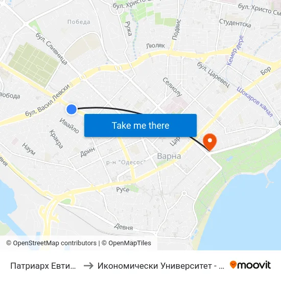 Патриарх Евтимий / Patriarch Evtimiy to Икономически Университет - Варна (University of Economics - Varna) map