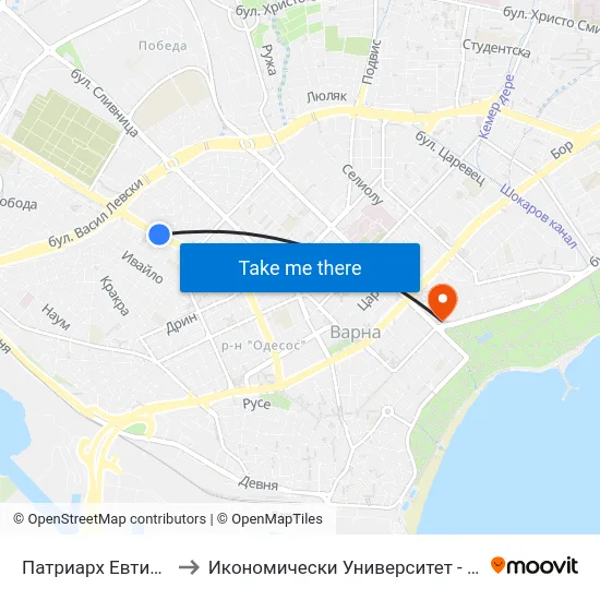 Патриарх Евтимий / Patriarch Evtimiy to Икономически Университет - Варна (University of Economics - Varna) map