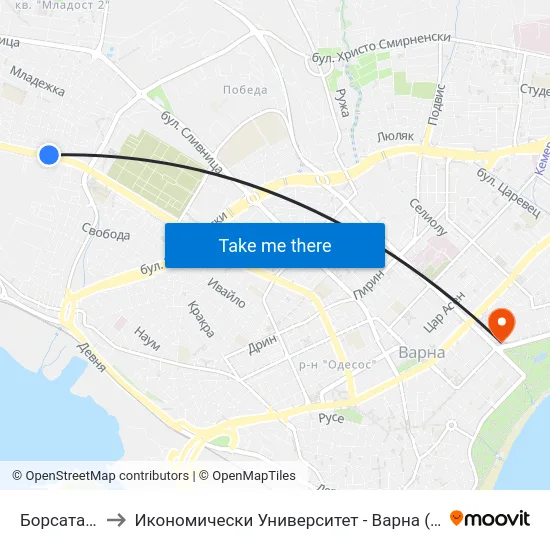 Борсата / Borsata to Икономически Университет - Варна (University of Economics - Varna) map