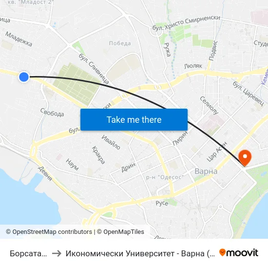 Борсата / Borsata to Икономически Университет - Варна (University of Economics - Varna) map