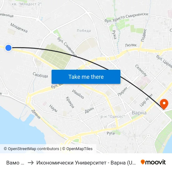 Вамо / Vamo to Икономически Университет - Варна (University of Economics - Varna) map