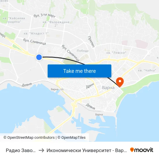 Радио Завод / Radio Plant to Икономически Университет - Варна (University of Economics - Varna) map