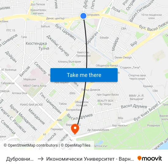 Дубровник / Dubrovnik to Икономически Университет - Варна (University of Economics - Varna) map