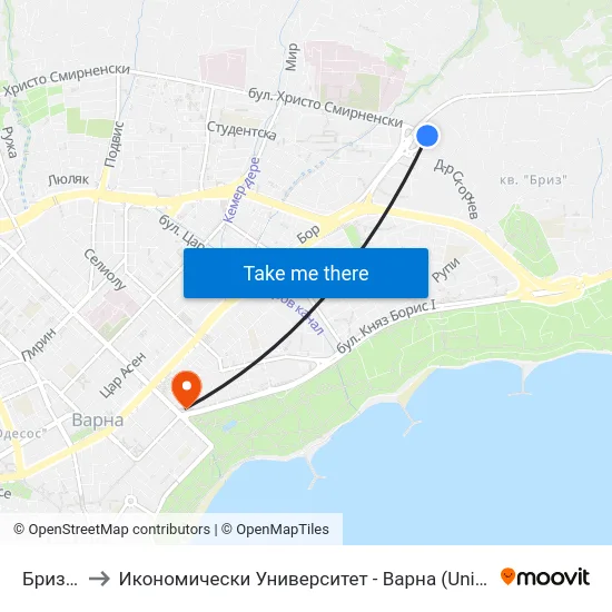 Бриз / Briz to Икономически Университет - Варна (University of Economics - Varna) map