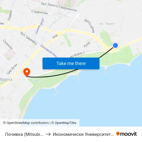 Почивка (Mitsubishi) / Pochivka (Mitsubishi) to Икономически Университет - Варна (University of Economics - Varna) map