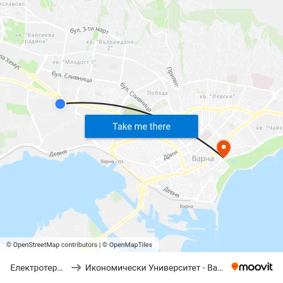 Електротерм / Electrotherm to Икономически Университет - Варна (University of Economics - Varna) map