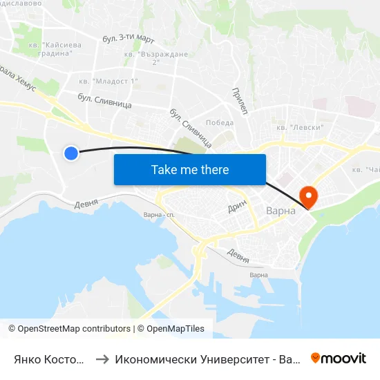 Янко Костов / Yanko Kostov to Икономически Университет - Варна (University of Economics - Varna) map