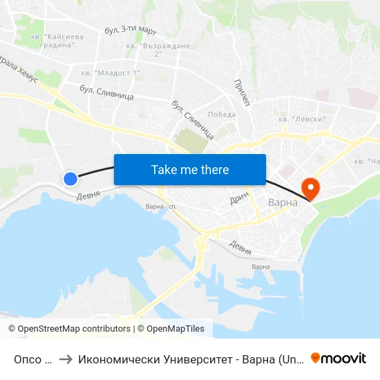 Опсо / Opso to Икономически Университет - Варна (University of Economics - Varna) map