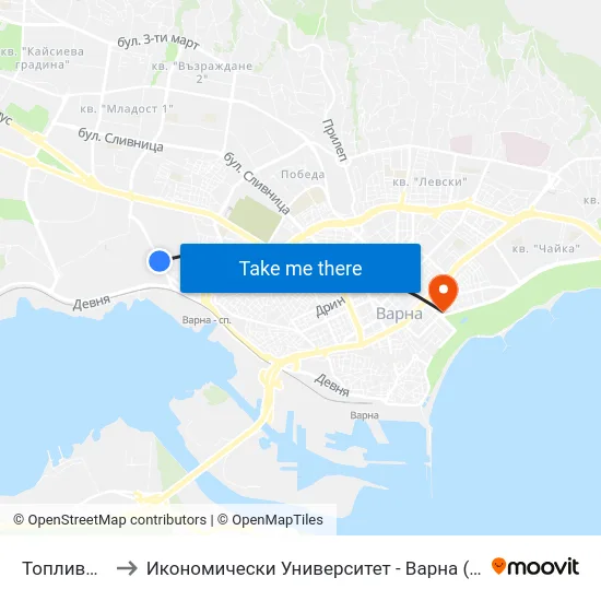 Топливо / Toplivo to Икономически Университет - Варна (University of Economics - Varna) map