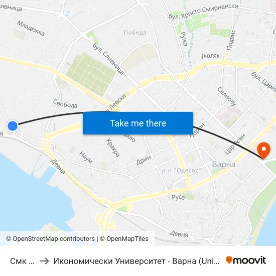 Смк / Smk to Икономически Университет - Варна (University of Economics - Varna) map