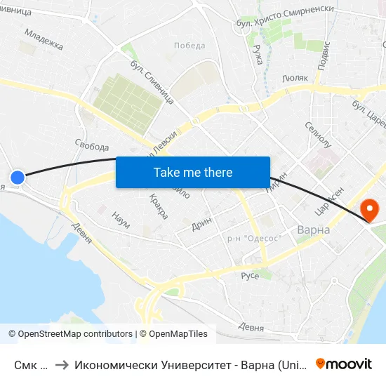 Смк / Smk to Икономически Университет - Варна (University of Economics - Varna) map