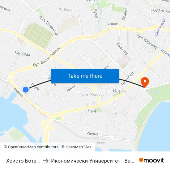 Христо Ботев / Hristo Botev to Икономически Университет - Варна (University of Economics - Varna) map