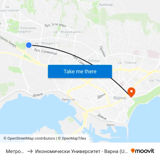Метро / Metro to Икономически Университет - Варна (University of Economics - Varna) map