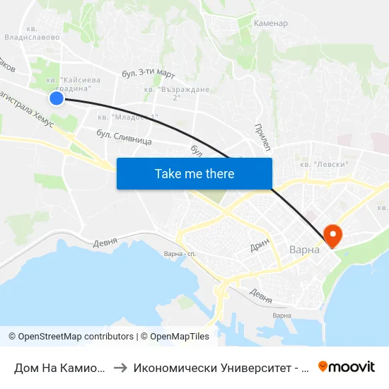 Дом На Камиона / Dom Na Kamiona to Икономически Университет - Варна (University of Economics - Varna) map