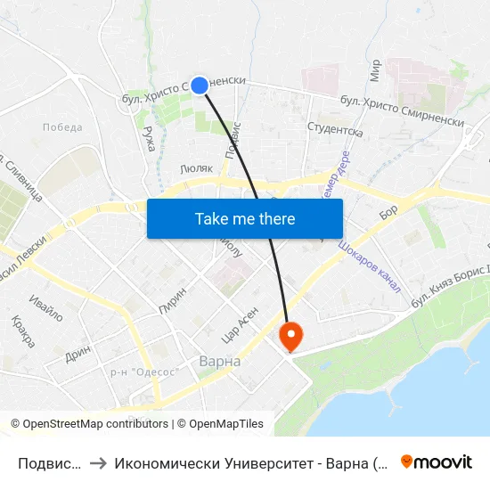 Подвис / Podvis to Икономически Университет - Варна (University of Economics - Varna) map