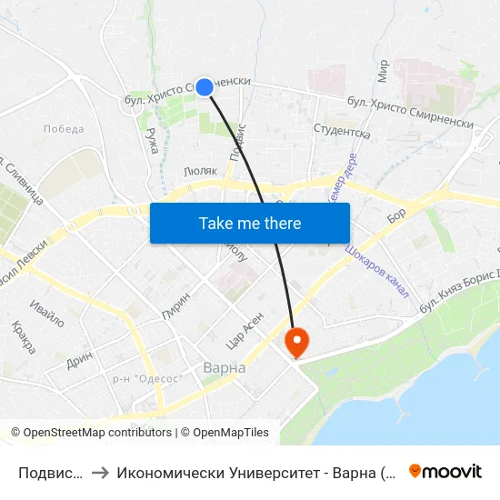 Подвис / Podvis to Икономически Университет - Варна (University of Economics - Varna) map