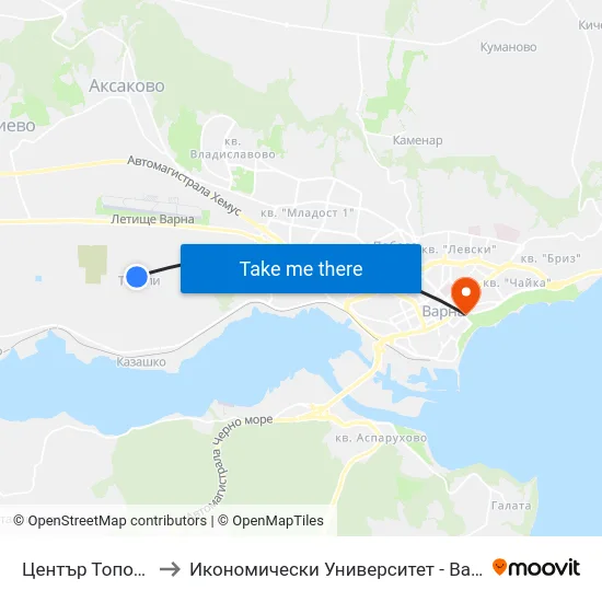 Център Тополи / Center Topoli to Икономически Университет - Варна (University of Economics - Varna) map