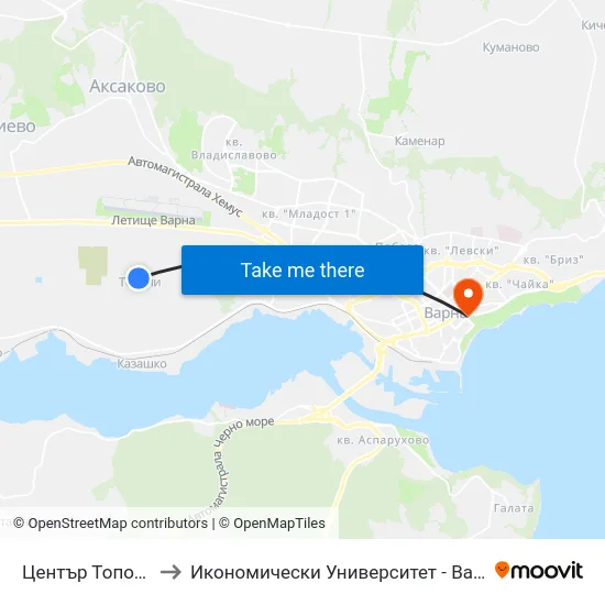 Център Тополи / Center Topoli to Икономически Университет - Варна (University of Economics - Varna) map