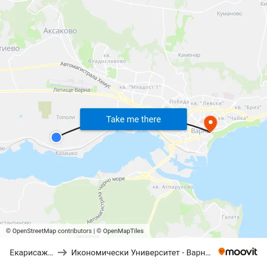 Екарисаж / Ekarisazh to Икономически Университет - Варна (University of Economics - Varna) map